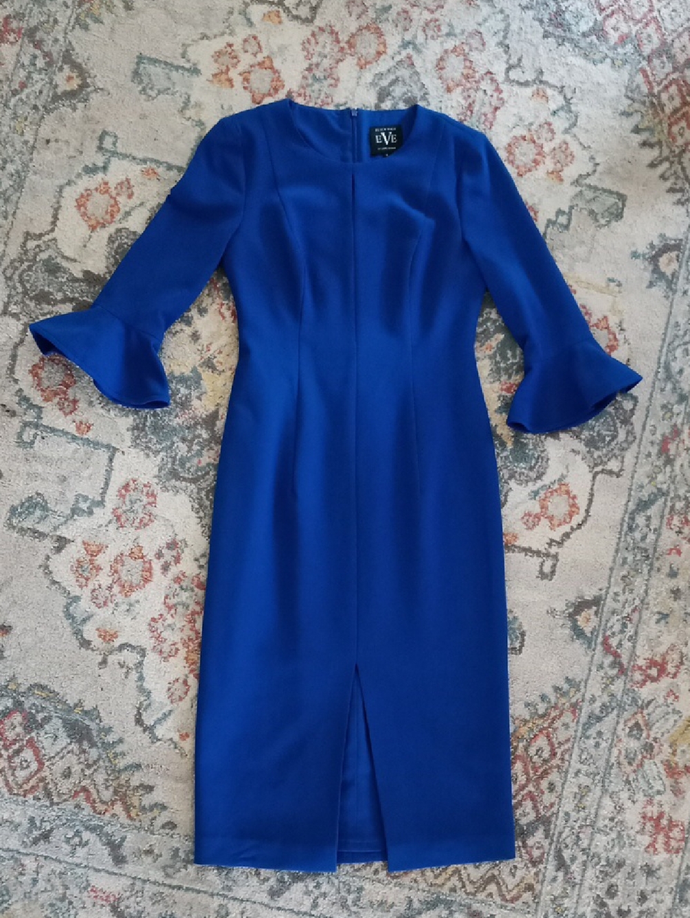 Black Halo EVE By Laurel Berman, Cobalt/Royal Blue Bell-Sleeve Midi Sheath Dress
